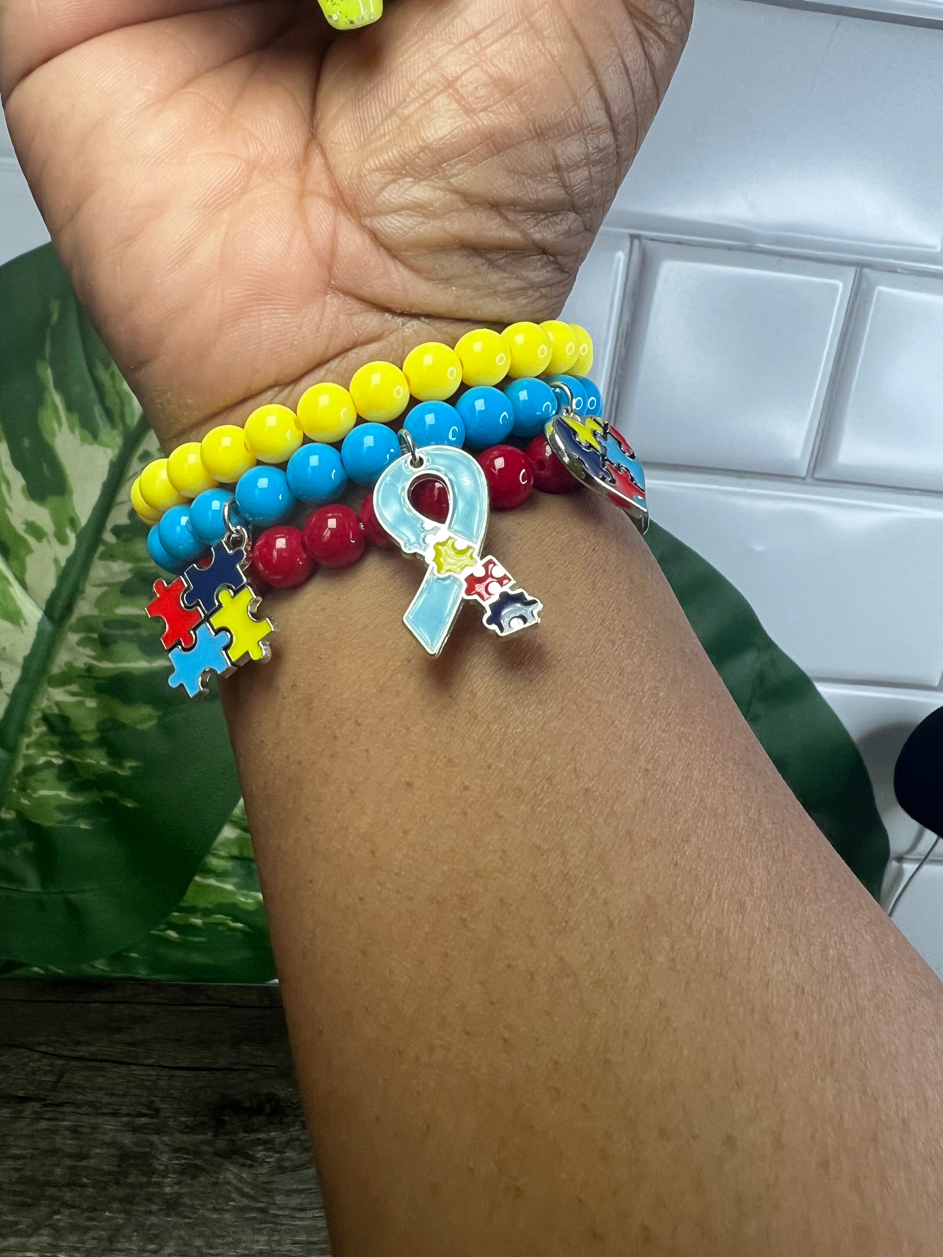 Stacked Autism Awareness Bracelets