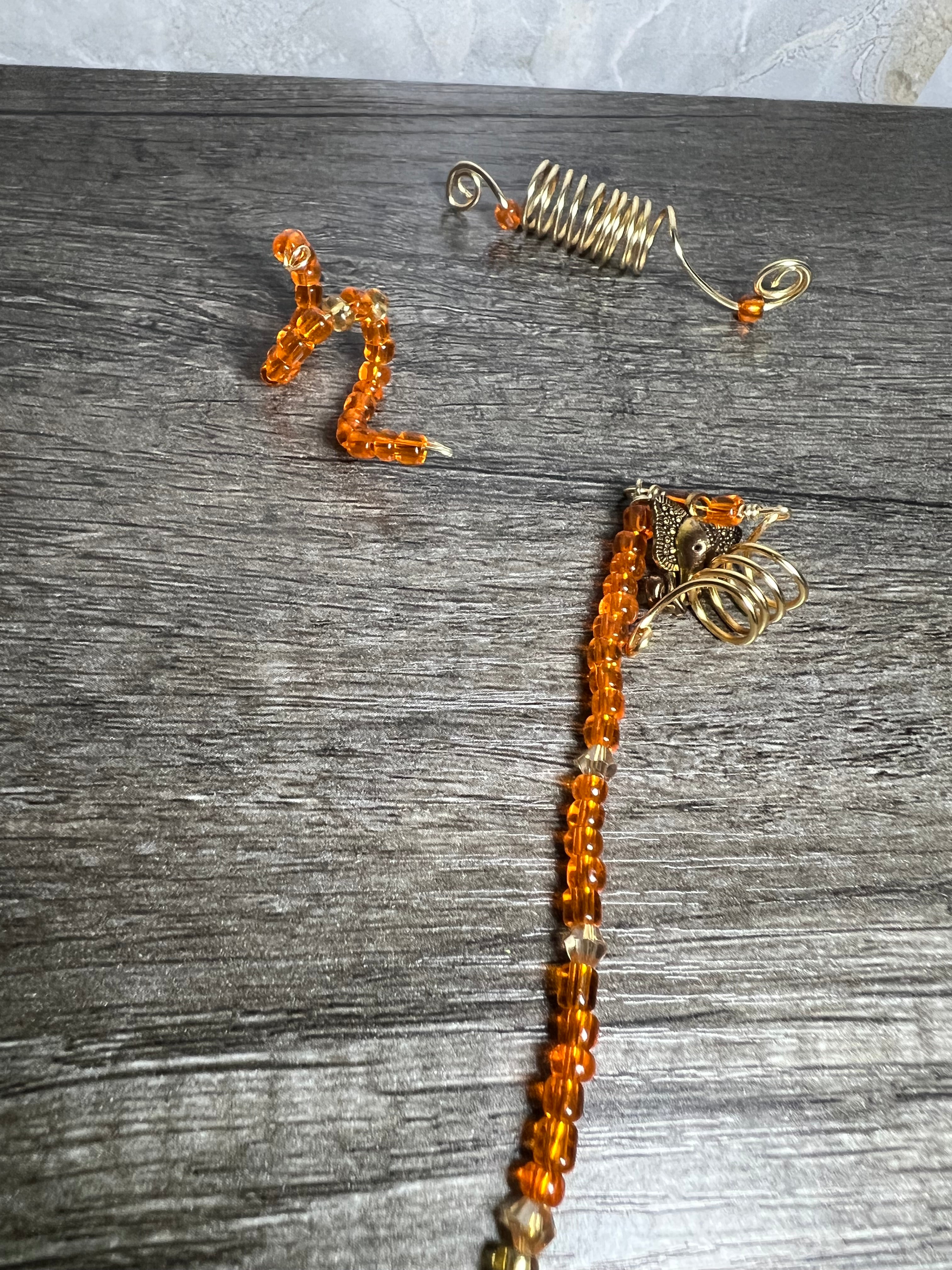 Orange Beaded Hair Jewelry