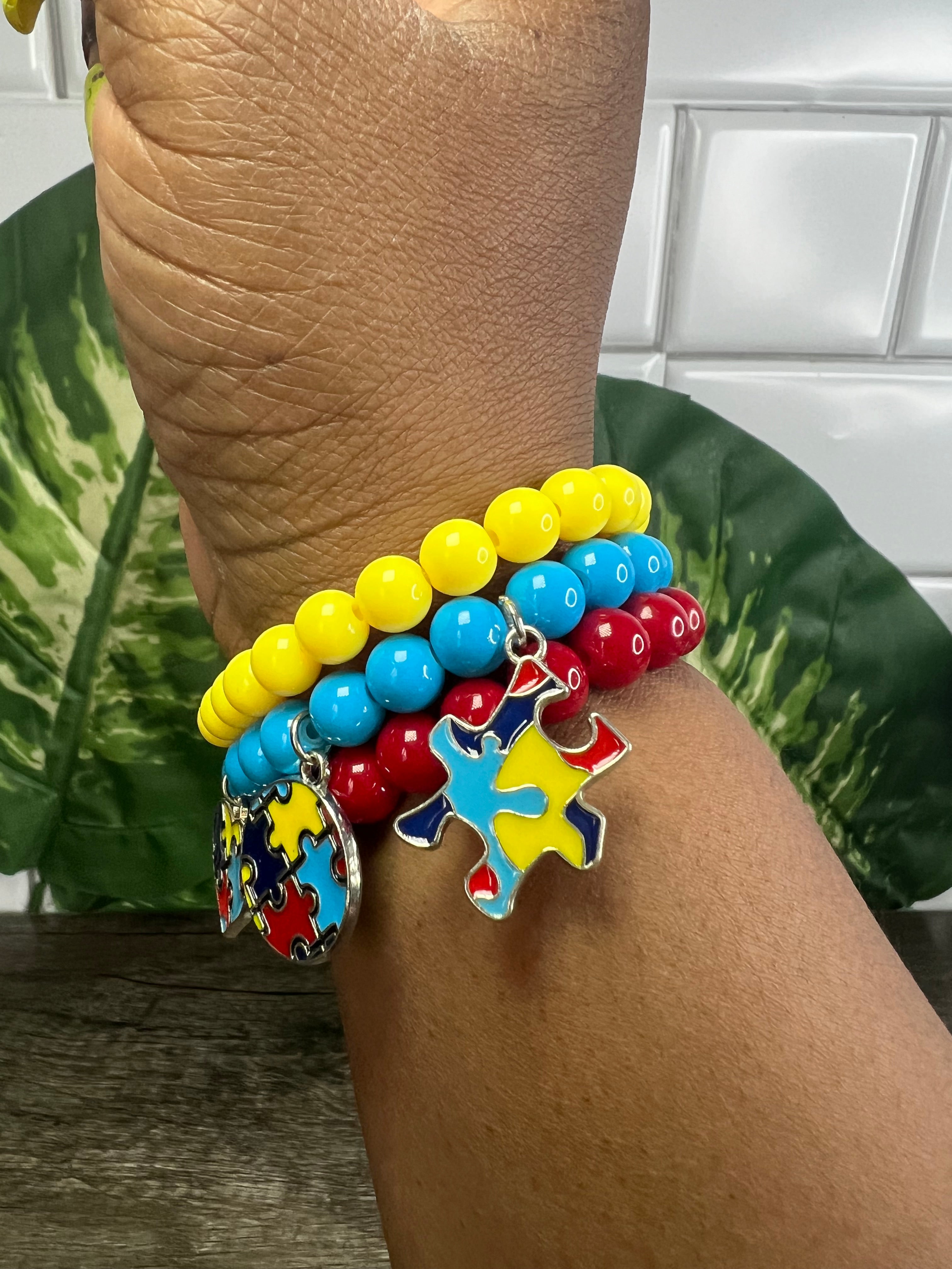 Stacked Autism Awareness Bracelets