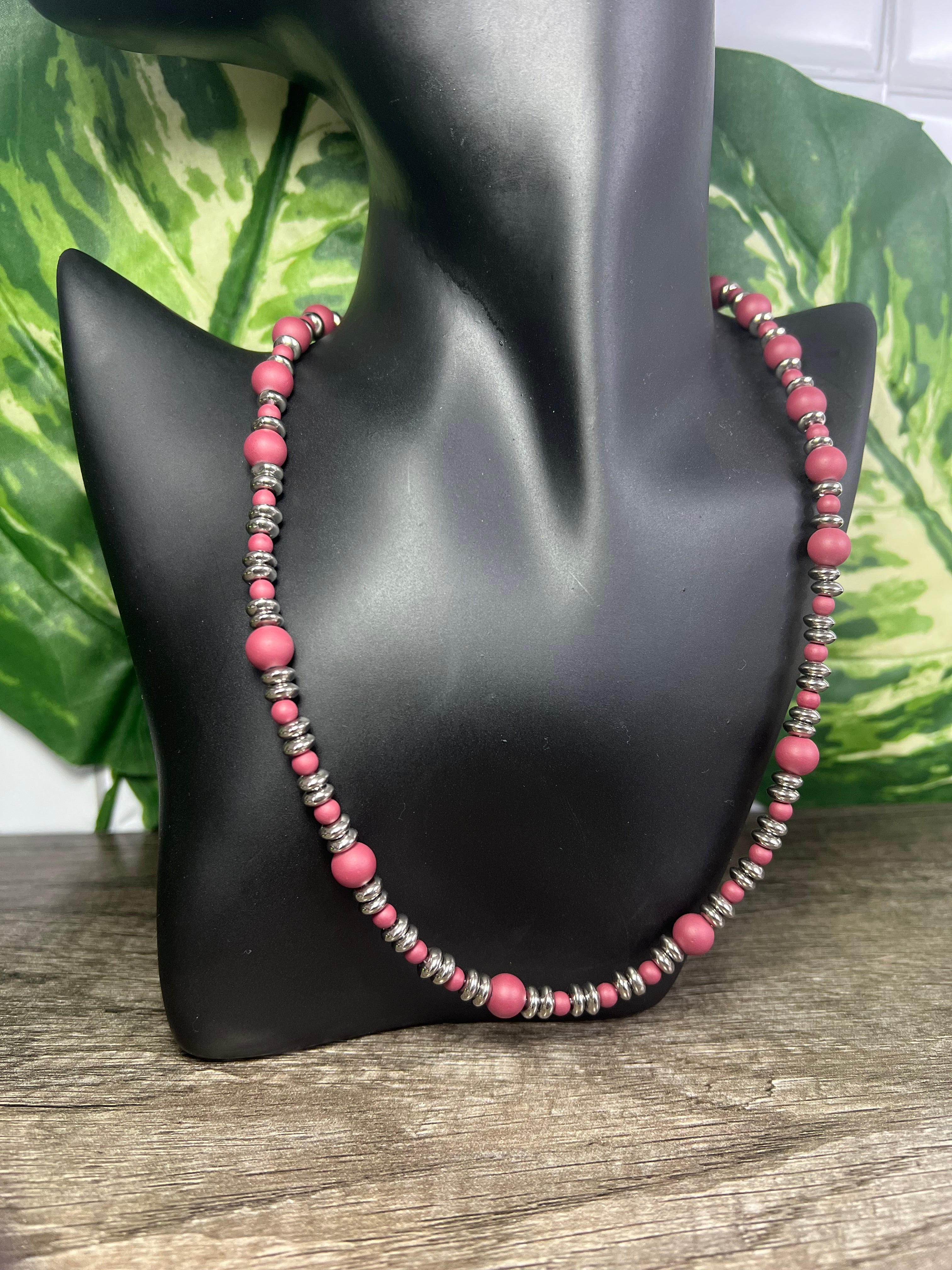 Burgundy and Silver Necklace