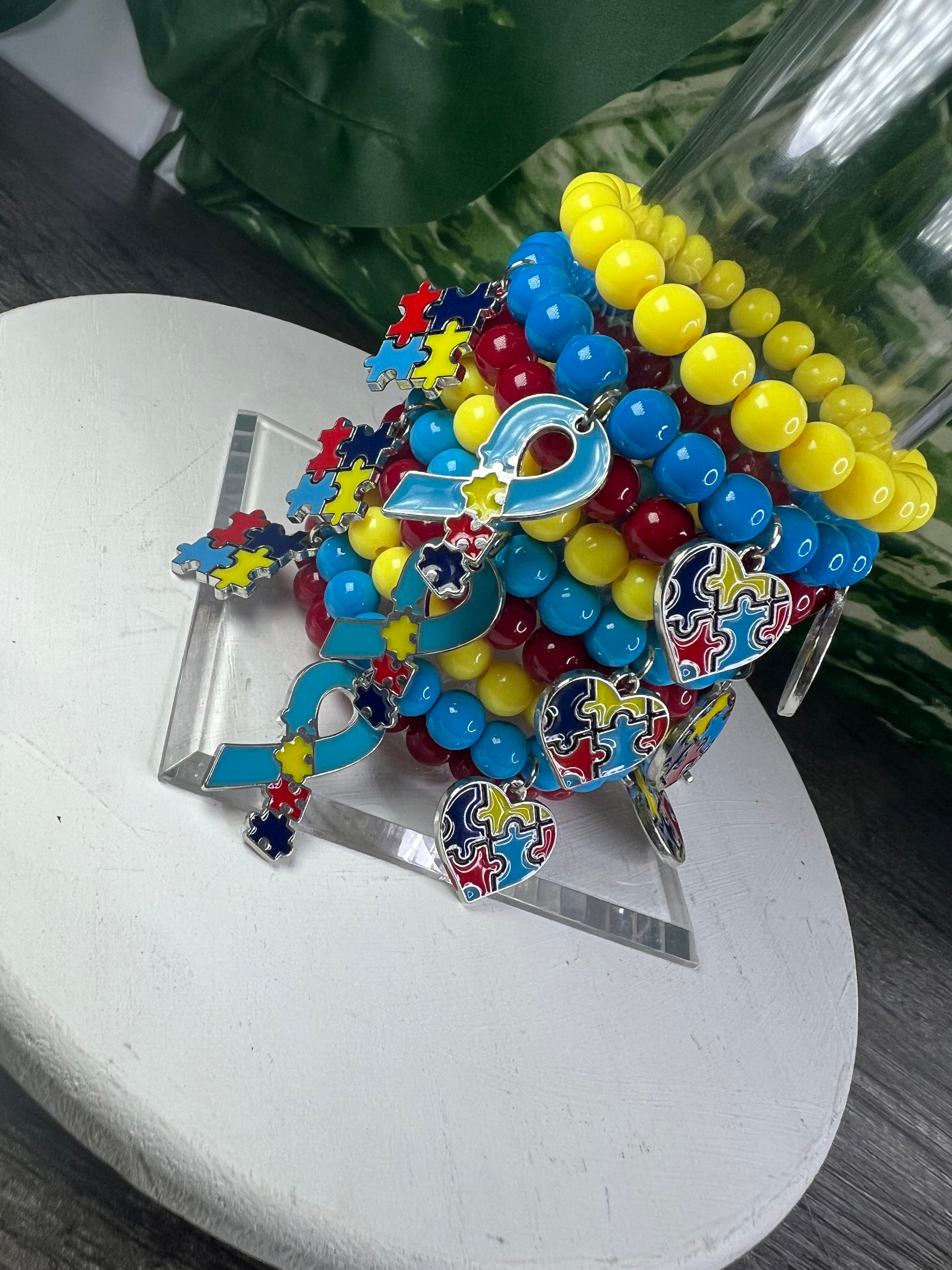 Stacked Autism Awareness Bracelets