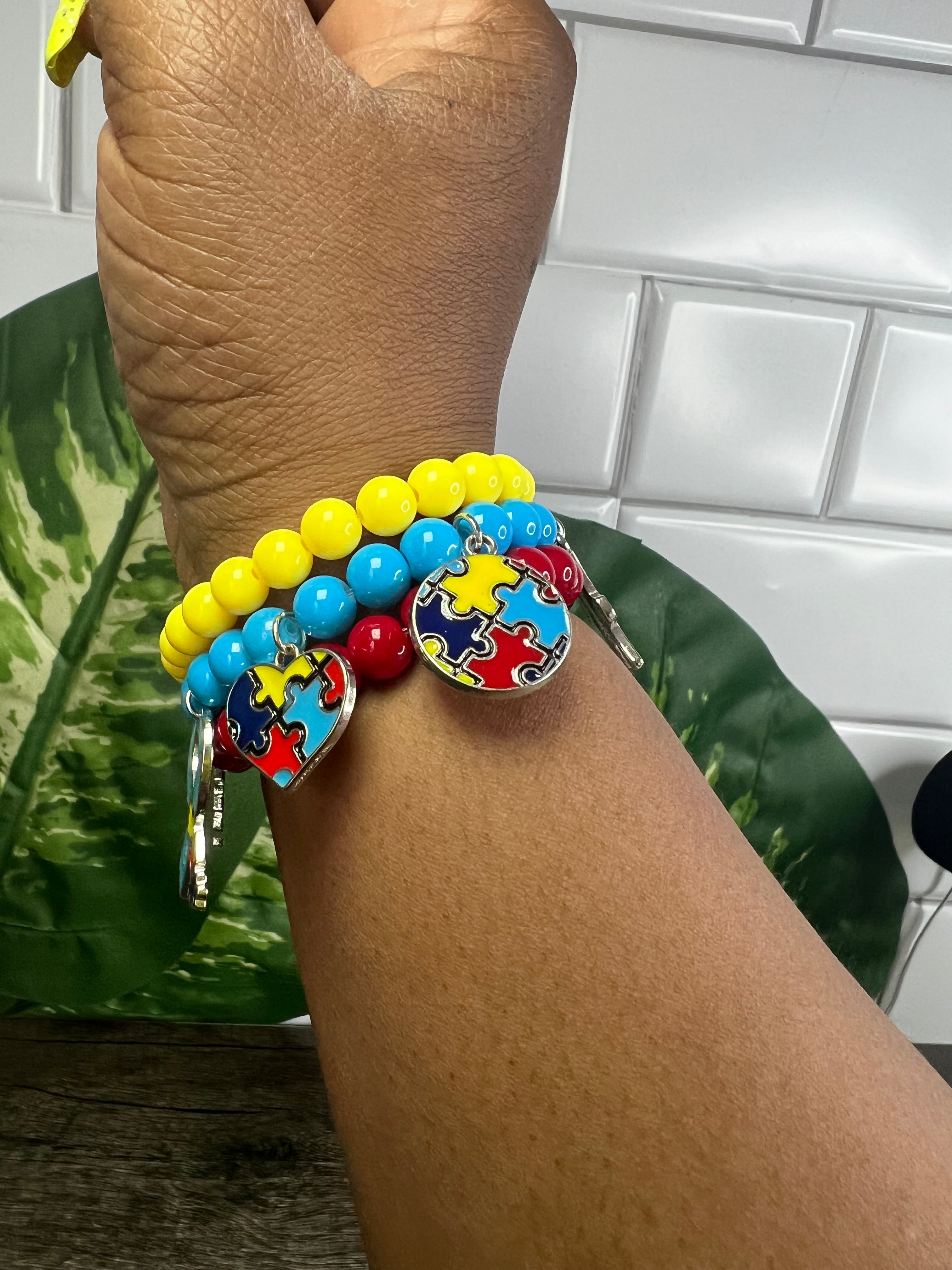 Stacked Autism Awareness Bracelets